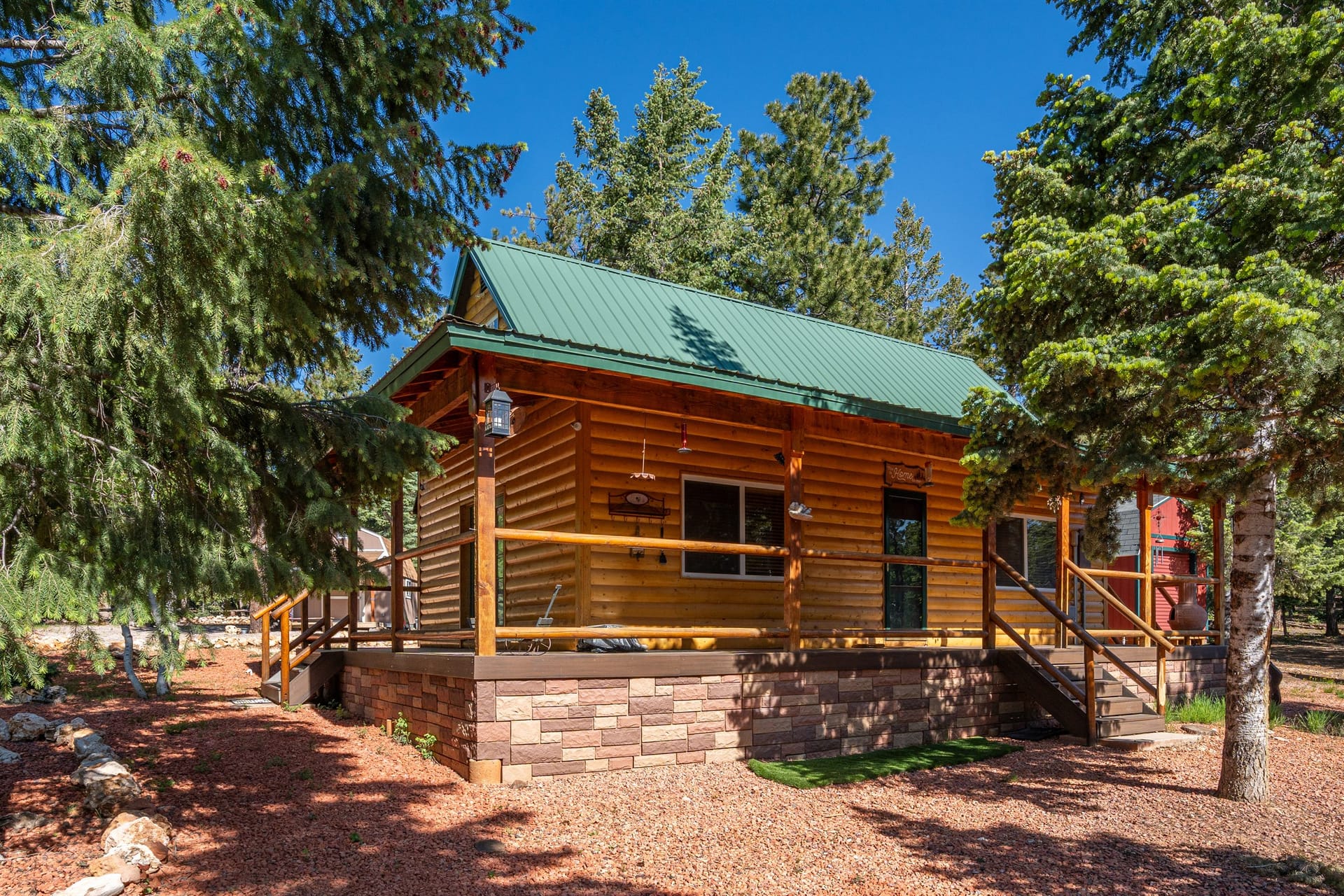 Forest Haven exterior among tall pine trees