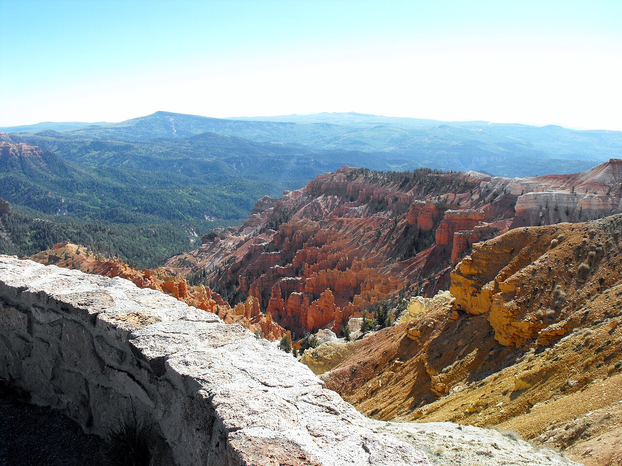 Wide panoramic view of the Cedar Breaks amphitheater from one of the rim overlooks