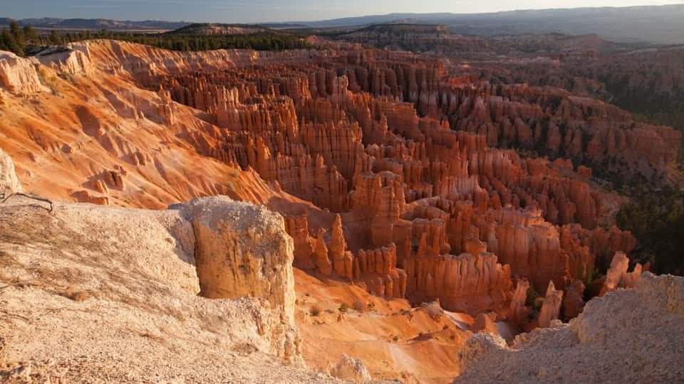 The Silent City hoodoos glowing orange below Inspiration Point (NPS photo)