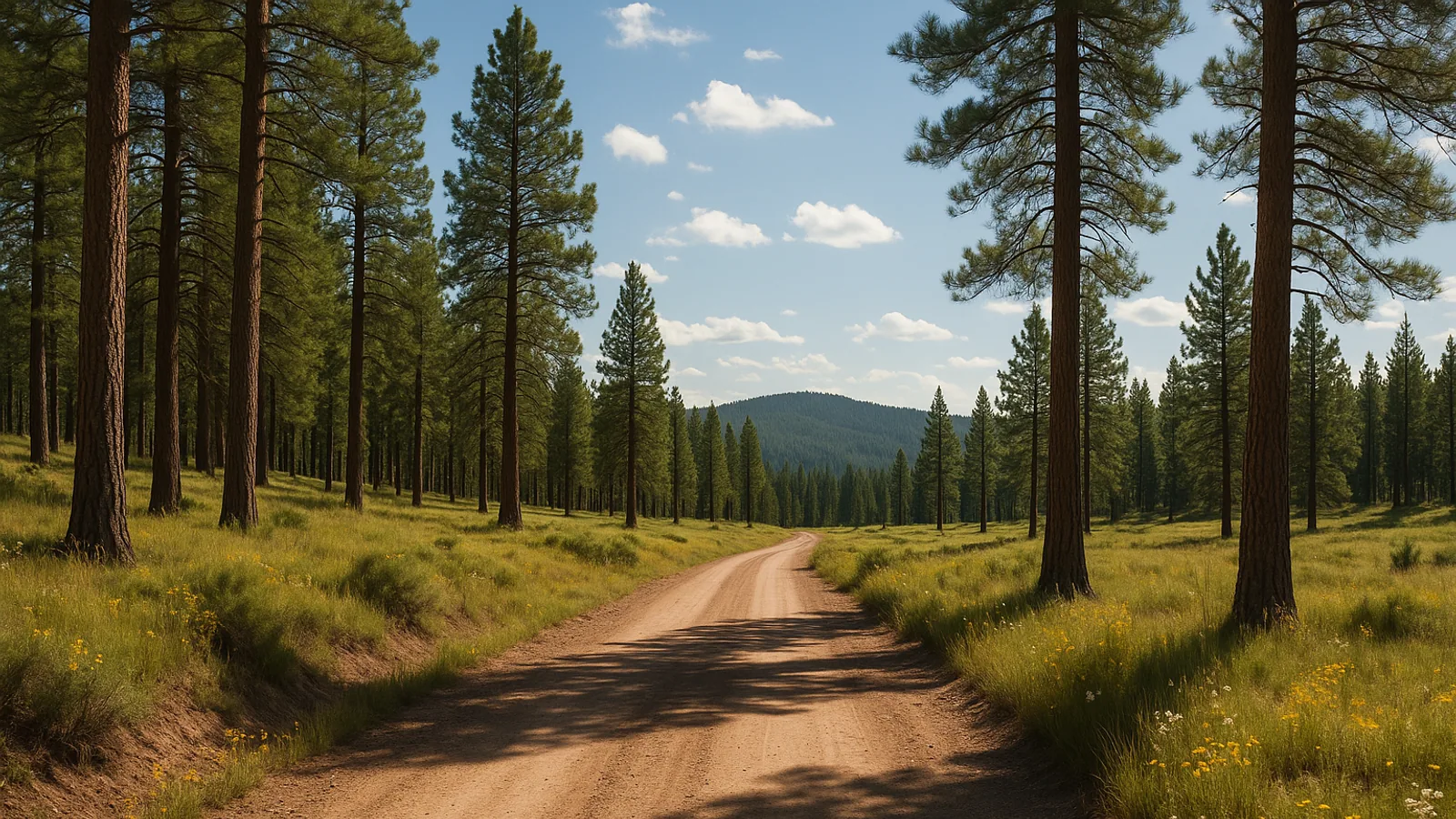 Bospad door dennen en weiden op het Markagunt Plateau bij Duck Creek Village
