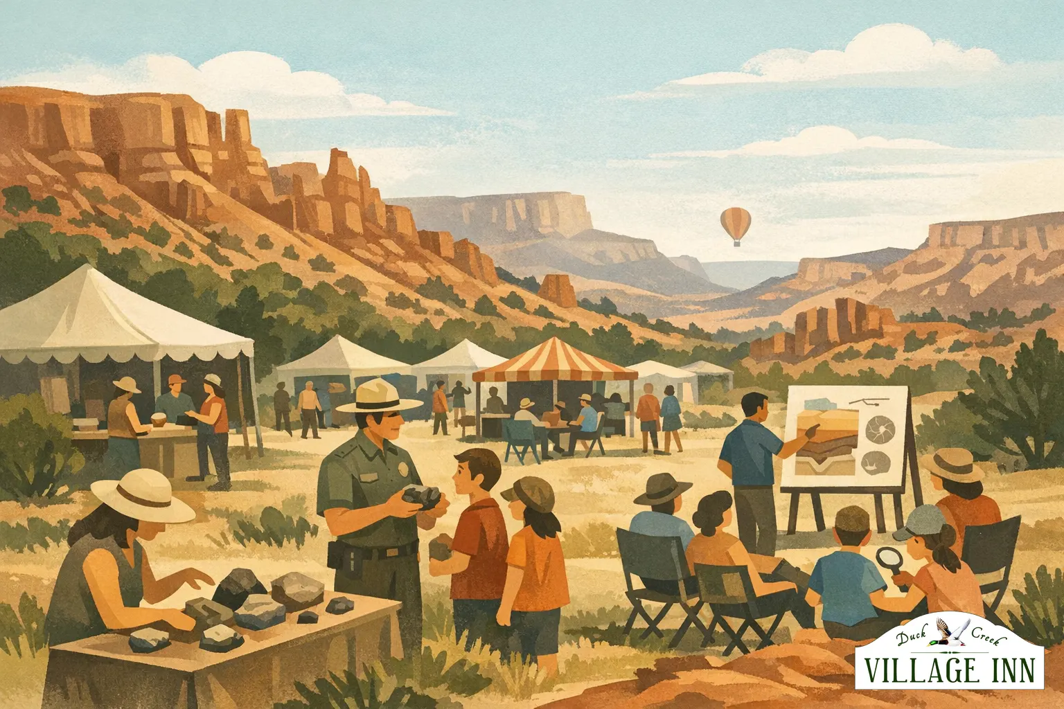 Póster ilustrado del Bryce Canyon Geology Festival con hoodoos y motivos geológicos