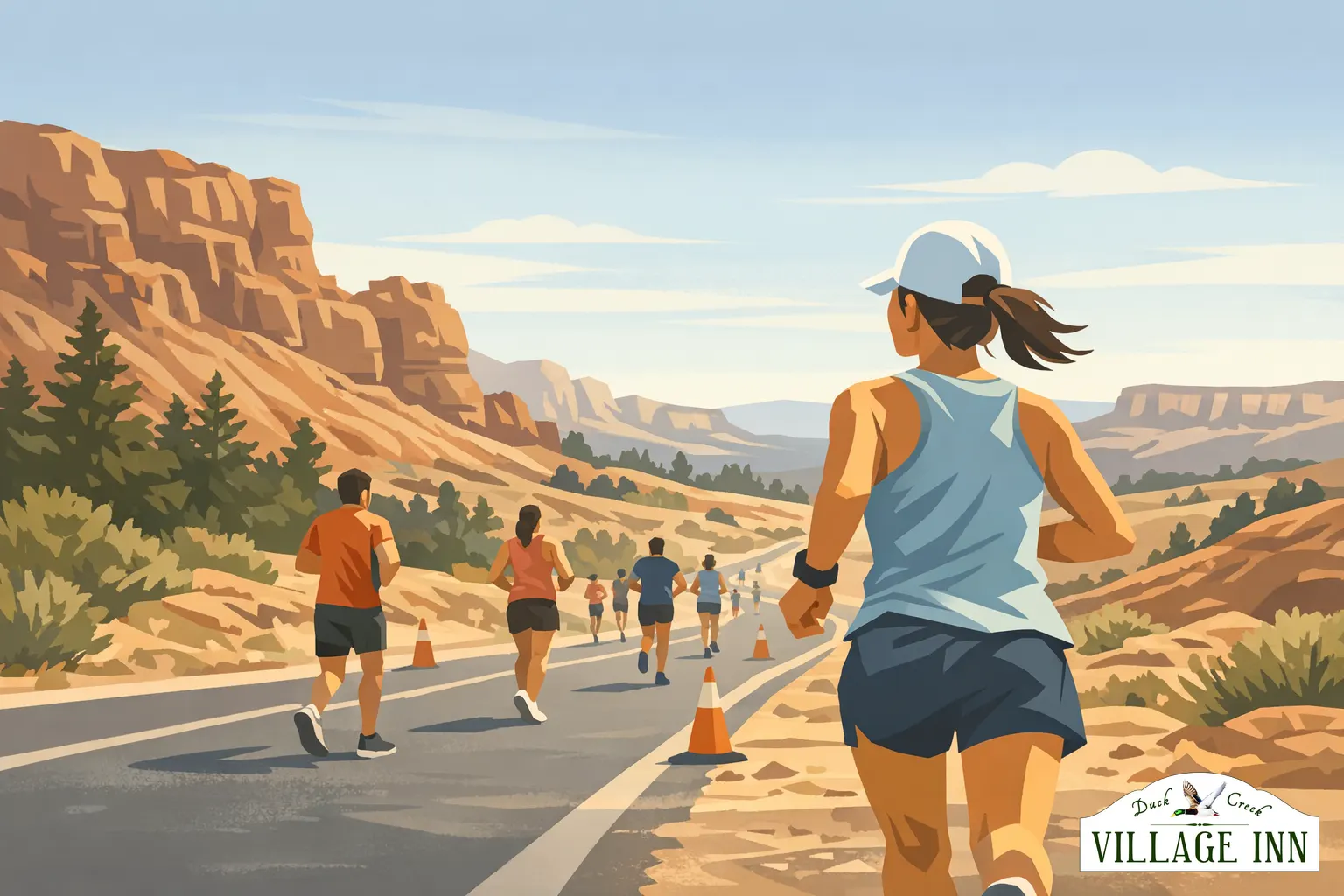 Logotipo oficial de la media maratón de Bryce Canyon sobre paisaje de roca roja