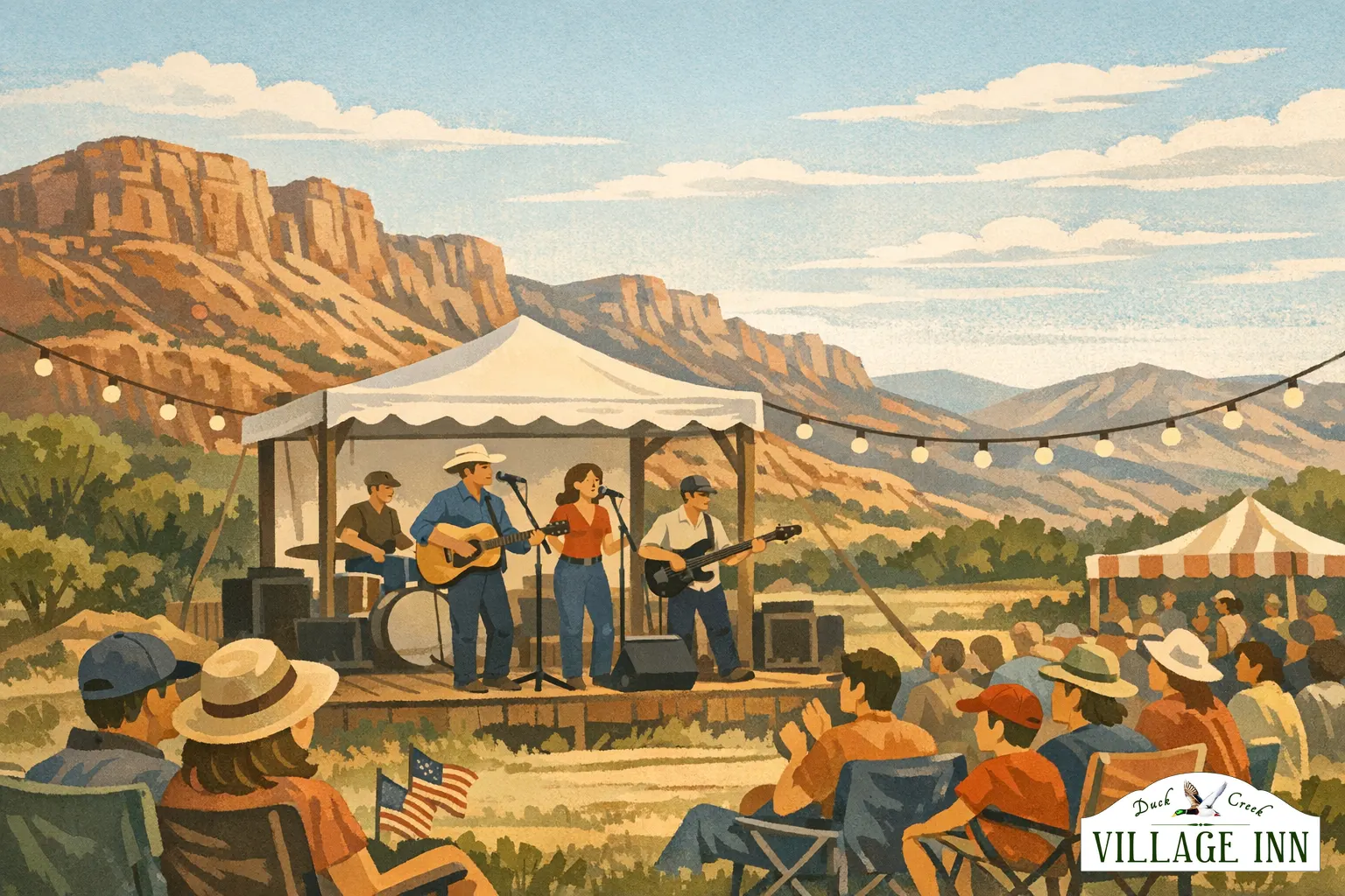 Geillustreerde 4 juli-viering in Cedar City met subtiele DCVI-branding