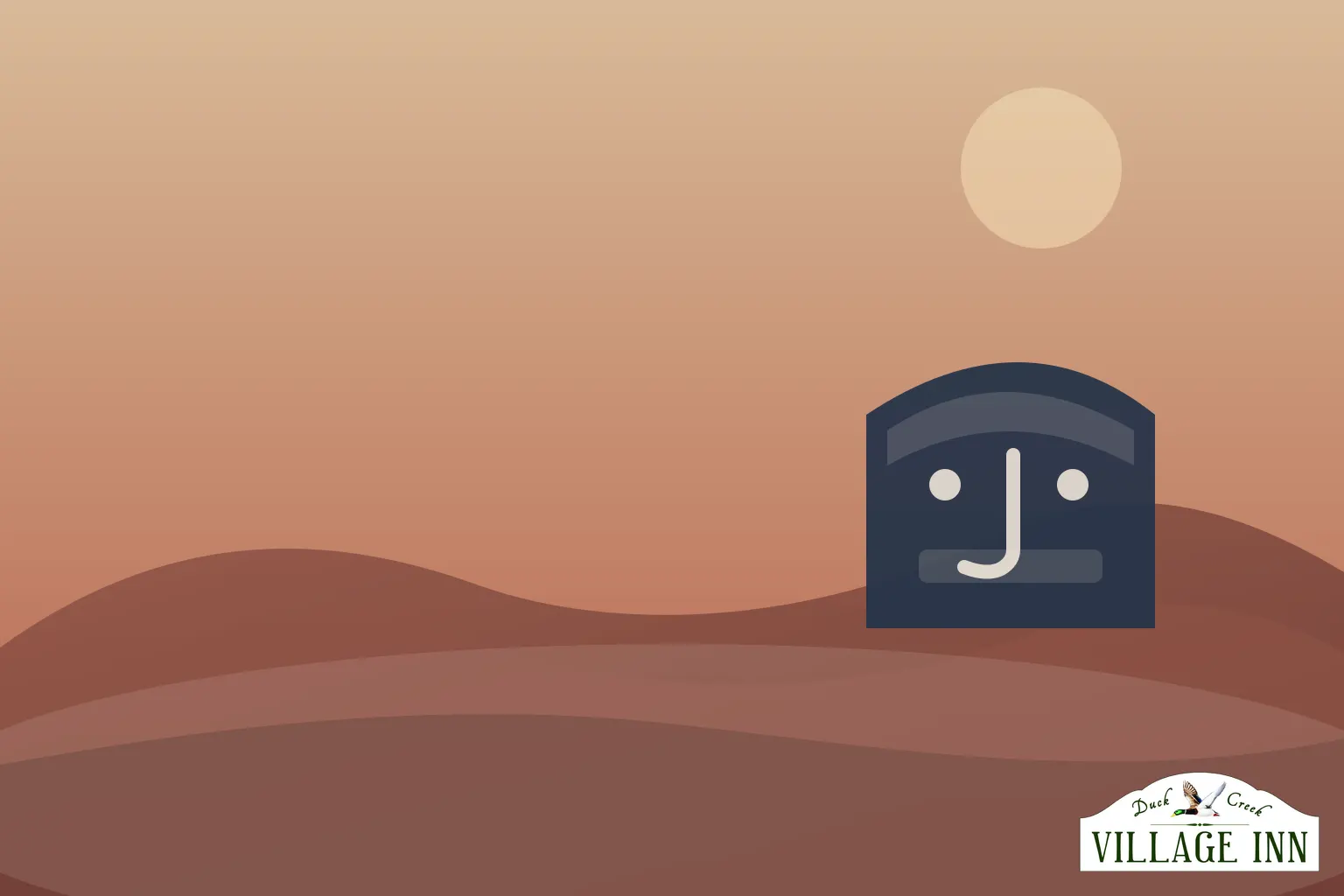 Illustrated small-town July Fourth parade scene in Duck Creek Village with subtle DCVI branding