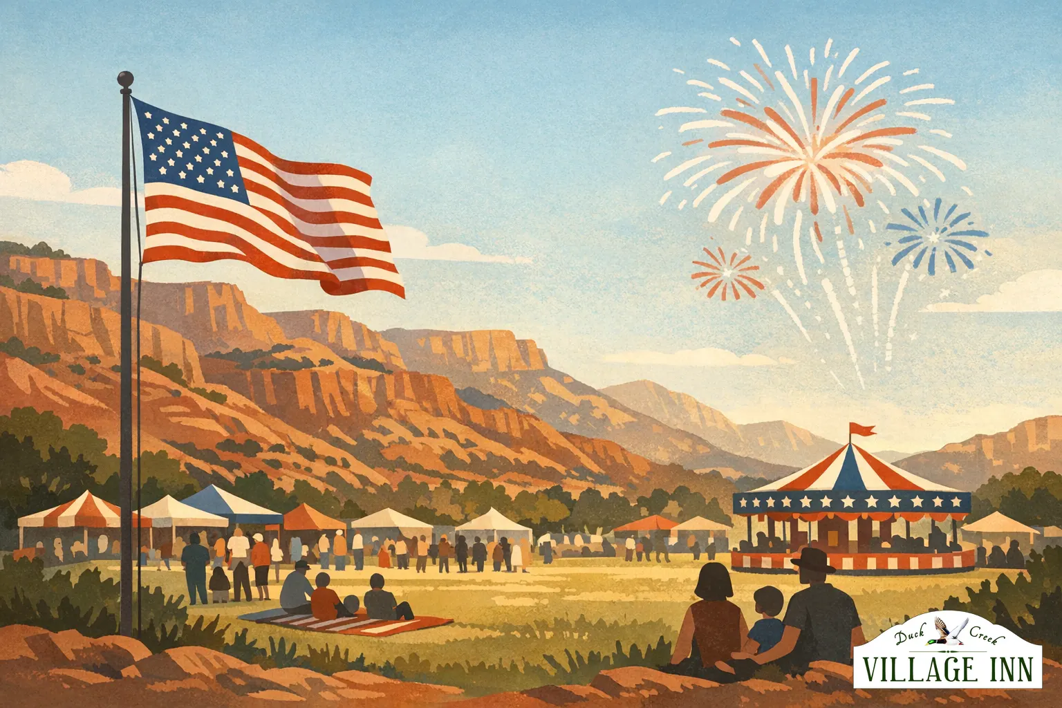 Geillustreerde 4 juli-viering in Parowan met subtiele DCVI-branding