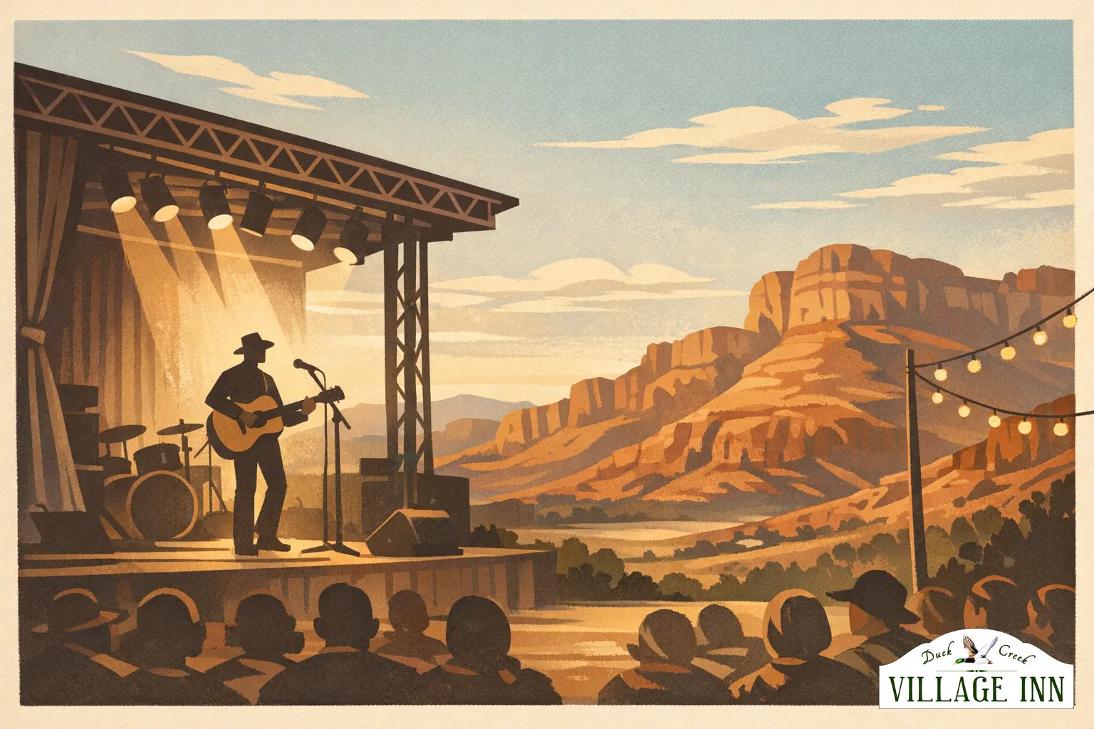 Geillustreerde theatersfeer in Cedar City met subtiele DCVI-branding